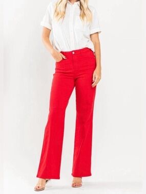 NWT Judy Blue Vibrant Red High-Rise Wide-Leg Jeans